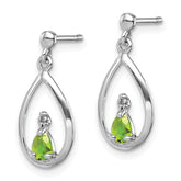 Sterling Silver 925 Rhodium-Plated Peridot and Diamond Drop Earrings  Polished Pear Cut